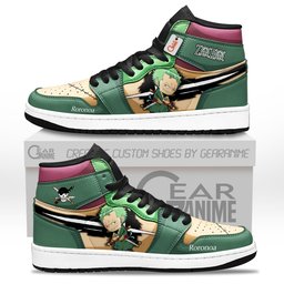 Roronoa Zoro High-Top Leather Sneakers Chibi Style Custom Name -  One Piece - Angle 1