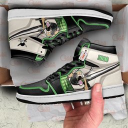 Roronoa Zoro High-Top Leather Sneakers Big Mouth Custom Name -  One Piece - Angle 1