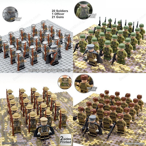 21Pcs/set WW2 Army Military German US Britain Soviet Union Soldiers Minifigures