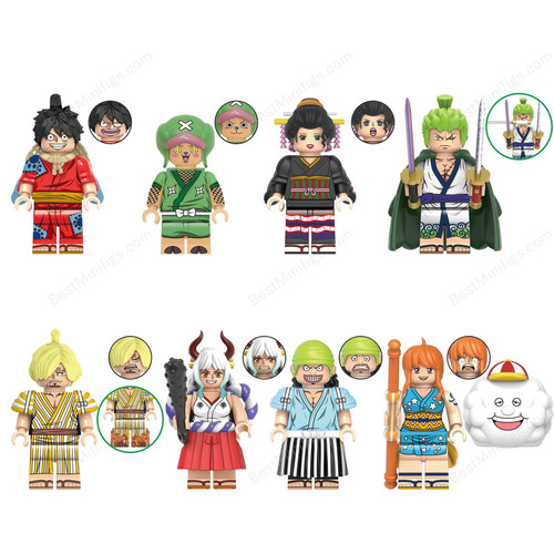 8pcs One Piece Wano Arc Luffy Zoro Sanji Yamato Usopp Nami Minifigures Set