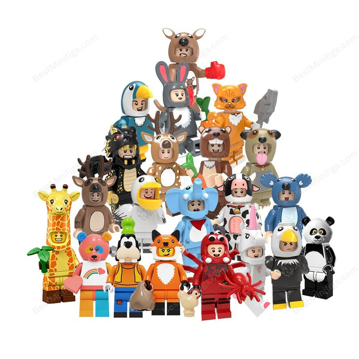 21pcs Collection Mascot Animal suit Fox Panda Unicorn Dragon Eagle Minifigures
