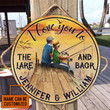 Customized Valentine's Day Gifts Fishing Couple Anniversary, Wedding Present - Personalized Wood Circle Sign Home Decor