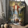 Inspirational & Motivational Wall Art Housewarming Gift Waterfall Drawing And Cross - Jesus Canvas Print Home Decor