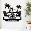 Best Customized Name Housewarming Gifts Palm Tree Campfire Cut Metal Sign - Personalized Wall Metal Art Home Decor