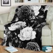Happy Father's Day, Mother's Day, Birthday Gift 2022, Black White Rose Floral Pattern Print Fleece Blanket