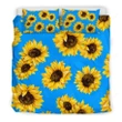 Blue Sunflower Pattern Print Bedding Set Best Birthday Gifts - Duvet Cover Bedding Set