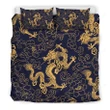 Gold Japanese Dragon Pattern Print Bedding Set Best Birthday Gifts - Duvet Cover Bedding Set