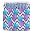 Purple Zig Zag Pineapple Pattern Print Bedding Set Best Birthday Gifts - Duvet Cover Bedding Set