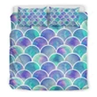 Sea Blue Mermaid Scales Pattern Print Bedding Set Best Birthday Gifts - Duvet Cover Bedding Set