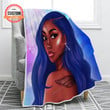 Customized Name Happy Anniversary Wedding, Birthday Gift, African American Cool Blue-Haired Black Girl Blanket Gifts For Family - Personalized Fleece Blanket
