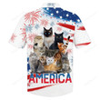 3d Hawaiian Shirt, Hoodie, Zip Hoodie, Hoodie Dress, Sweatshirt Cute Cats Independence Day USA All Over Print