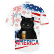 3d Hawaiian Shirt, Hoodie, Zip Hoodie, Hoodie Dress, Sweatshirt Black Cat Drink Beer Independence Day USA All Over Print
