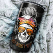 Happy Halloween, Birthday Gift Tumbler Cup I Do What I Want Sunset Beach Skull Stainless Steel Tumbler