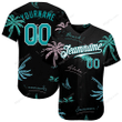 Customized Merry Christmas, Happy New Year Gift Ideas Baseball Jersey Black Aqua-White Hawaii Palm Trees Personalized Baseball Shirt