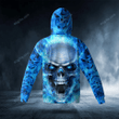 Happy Halloween 3d Hoodie, Zip Hoodie, Hoodie Dress, Sweatshirt Blue Flaming Ghost Skull All Over Print