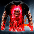 Customized Name Happy Halloween 3d Hoodie, Zip Hoodie, Hoodie Dress, Sweatshirt Horror Red Flaming Skull Personalized All Over Print