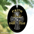 Jesus Cross Faith Over Fear Christmas Oval Ceramic Ornament - Christmas Gift For Family, For Her, Gift For Him Two Sided Ornament