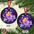 Butterfly Purple Flowers Christmas Circle Ceramic Ornament - Christmas Gift For Family, For Her, Gift For Him Two Sided Ornament
