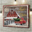 Merry Christmas & Happy New Year Custom Inspirational & Motivational Art Unique Pickup Truck and Red Barn - Personalized Canvas Print Home Decor