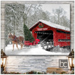 Merry Christmas & Happy New Year Custom Inspirational & Motivational Art Unique Horse Drawn Sleigh Rides And Covered Bridge - Personalized Canvas Print Home Decor