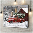 Merry Christmas & Happy New Year Inspirational & Motivational Art Unique Farmers With Winter Scene And Rustic Pickup Truck - Canvas Print Home Decor