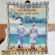 Merry Christmas & Happy New Year Custom Name Let's Go To The Beach Family Old Couple Fleece Blanket