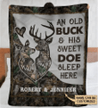 Merry Christmas & Happy New Year Custom Name Deer Camo Couple Sleep Here Fleece Blanket