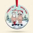Custom Funny Santa Couple Christmas Circle Ceramic Ornament - Personalized Christmas Gift For Family, For Her, Gift For Him