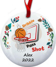 Personalized Basketball Lovers Dribble, Pass, Shot Ornament Christmas Circle Ceramic Ornament - Unique Gift For Kids