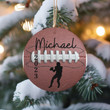 Personalized American Football Lovers Ornament Christmas Circle Ceramic Ornament - Customized Christmas Gift For Kids