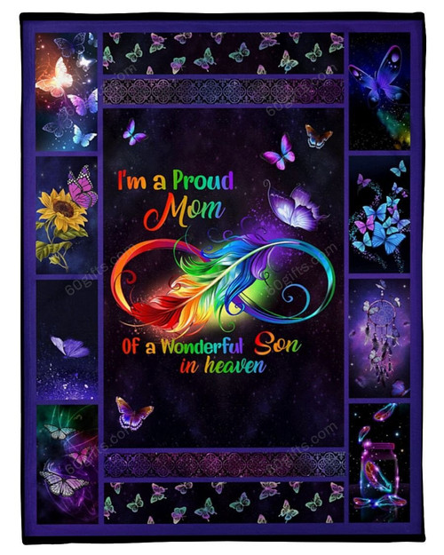 Mother's Day Gift Ideas Custom Name Gifts I'm A Proud Mom Of A Wonderful Son In Heaven - Personalized Fleece Blanket