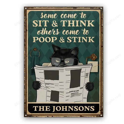 Sit And Think Black Cat Restroom Personalized Classic Metal Signs - Custom Outdoor Home Decor