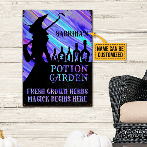 Witch Potion Garden With Cat Halloween Personalized Classic Metal Signs - Custom Outdoor Home Decor