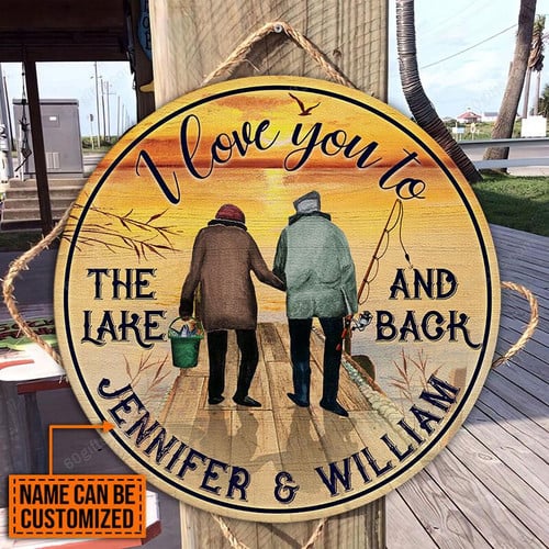Fishing Old Couple I Love You Personalized Wood Circle Sign Customized Home Decor