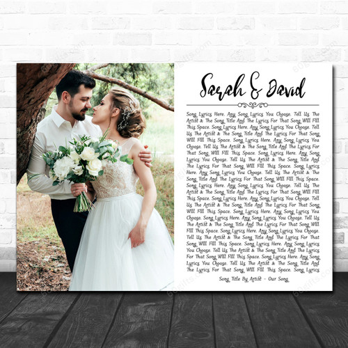 Landscape Rectangle Full Side Wedding Customized Photo White Any Song Lyric Art Print - Personalized Canvas Print Wall Art Home Decor