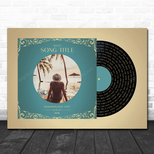 Gold Green Record Sleeve Customized Your Photo Any Song Lyric Art Print - Canvas Print Wall Art Home Decor