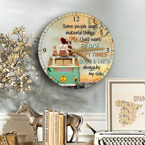 Me I Just Want Peace Happy Times & Dogs Cats Always By My Side Decorative Wall Clock Home Decor