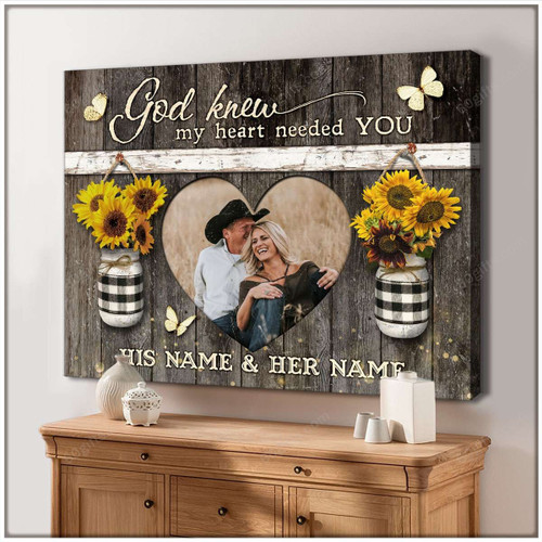 Personalized Couple Photo And Name Valentine's Day Gifts Anniversary Wedding Present God Knew - Customized Canvas Print Wall Art