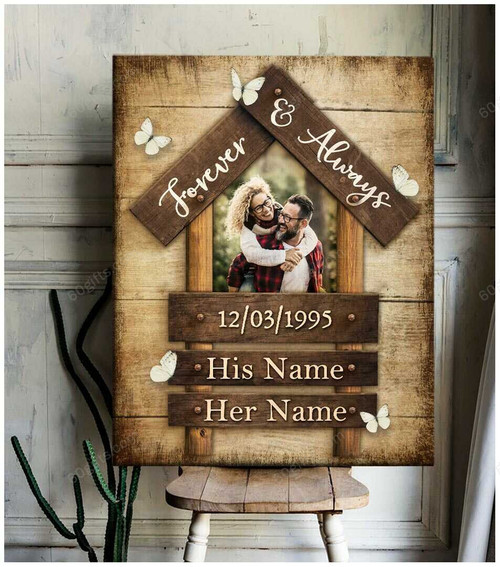 Personalized Couple Photo And Name Valentine's Day Gifts Anniversary Wedding Present Forever And Always - Customized Canvas Print Wall Art
