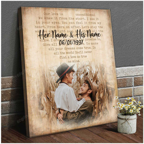 Personalized Couple Photo And Name Valentine's Day Gifts Anniversary Wedding Present - Customized Canvas Print Wall Art