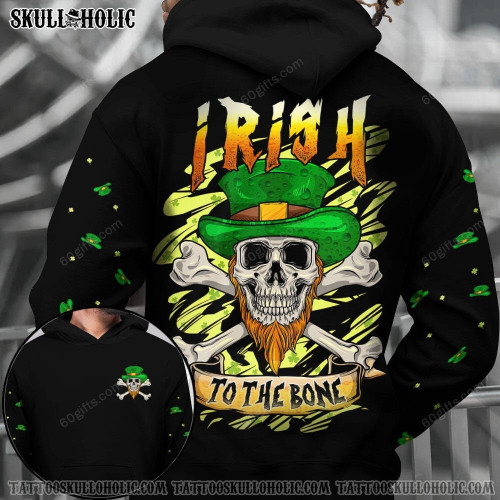 St Patrick's Day 3d Hoodie, Zip Hoodie, Hoodie Dress, Sweatshirt Irish To The Bone Skull All Over Print