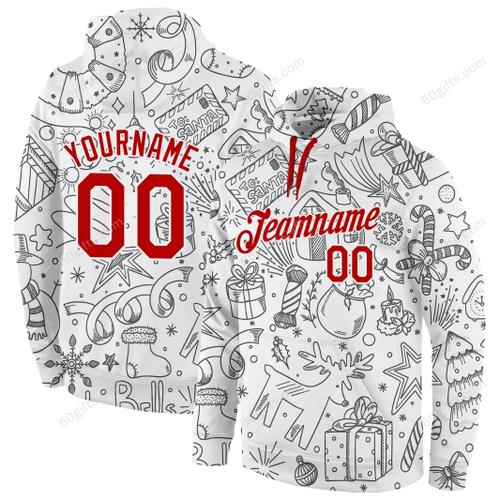 Customized Christmas Gift, Labour Day Gift Ideas 3d Hoodie, Zip Hoodie, Hoodie Dress, Sweatshirt Stitched White Red-White Christmas Personalized All Over Print