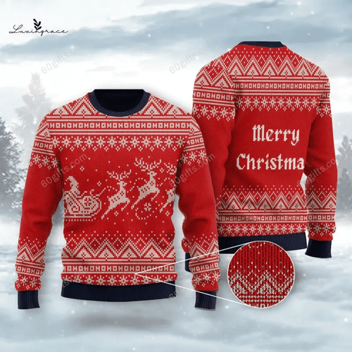 Merry Christmas & Happy New Year 3d Ugly Christmas Sweatshirt Red Santa Reindeer Wool Knitted Aparel All Over Print