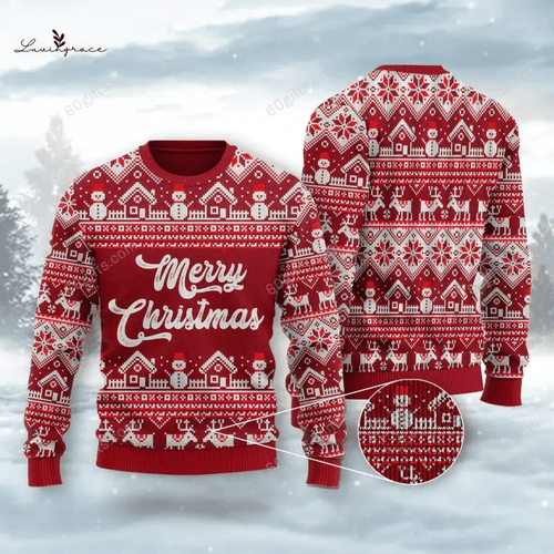 Merry Christmas & Happy New Year 3d Ugly Christmas Sweatshirt Snowman Reindeer Wool Knitted Pattern Aparel All Over Print