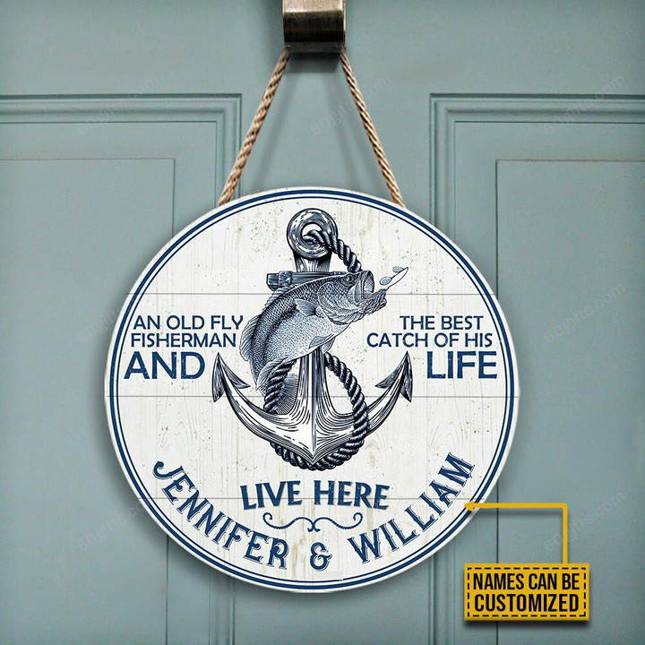 Fishing Fisherman Best Catch Personalized Wood Circle Sign Customized Home Decor