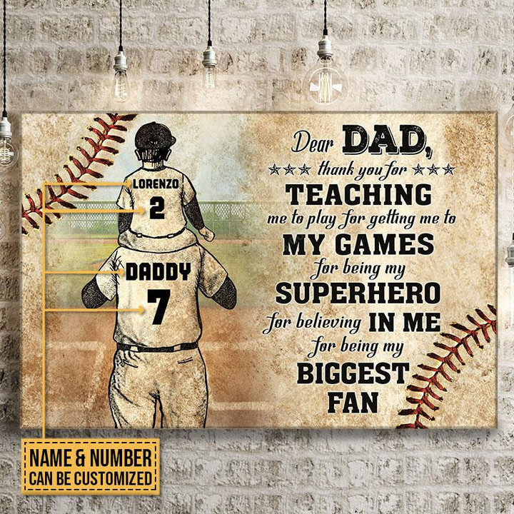 Personalized Father's Day Gifts Baseball Dear Dad From Son Thank You - Customized Canvas Print Wall Art Home Decor