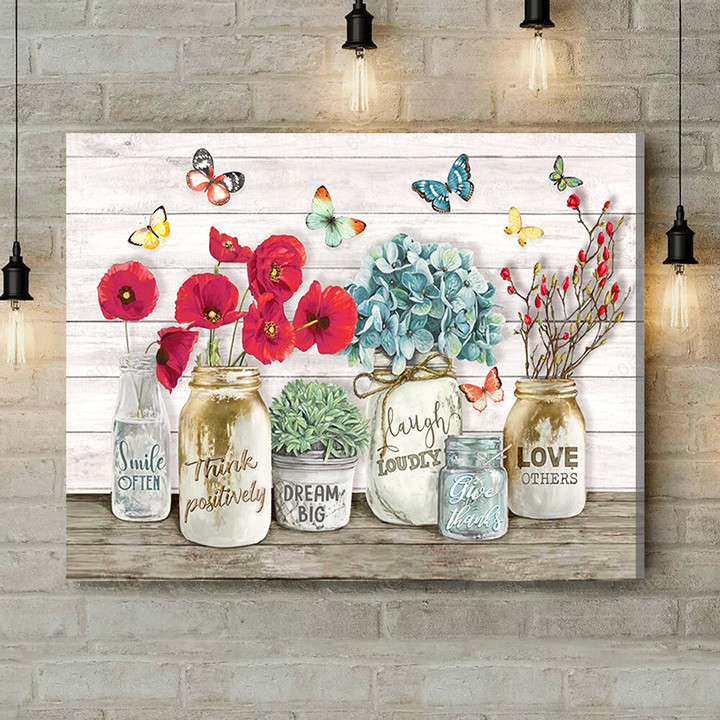 Inspirational & Motivational Wall Art Housewarming Gift Smile Often - Butterfly Canvas Print Home Decor