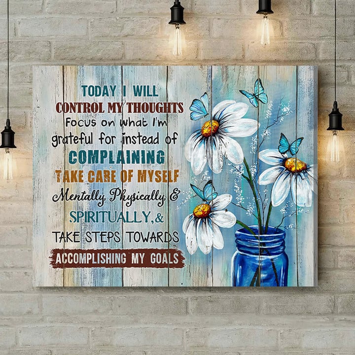 Inspirational & Motivational Wall Art Housewarming Gift Today I Will - Butterfly & Dandelion Canvas Print Home Decor