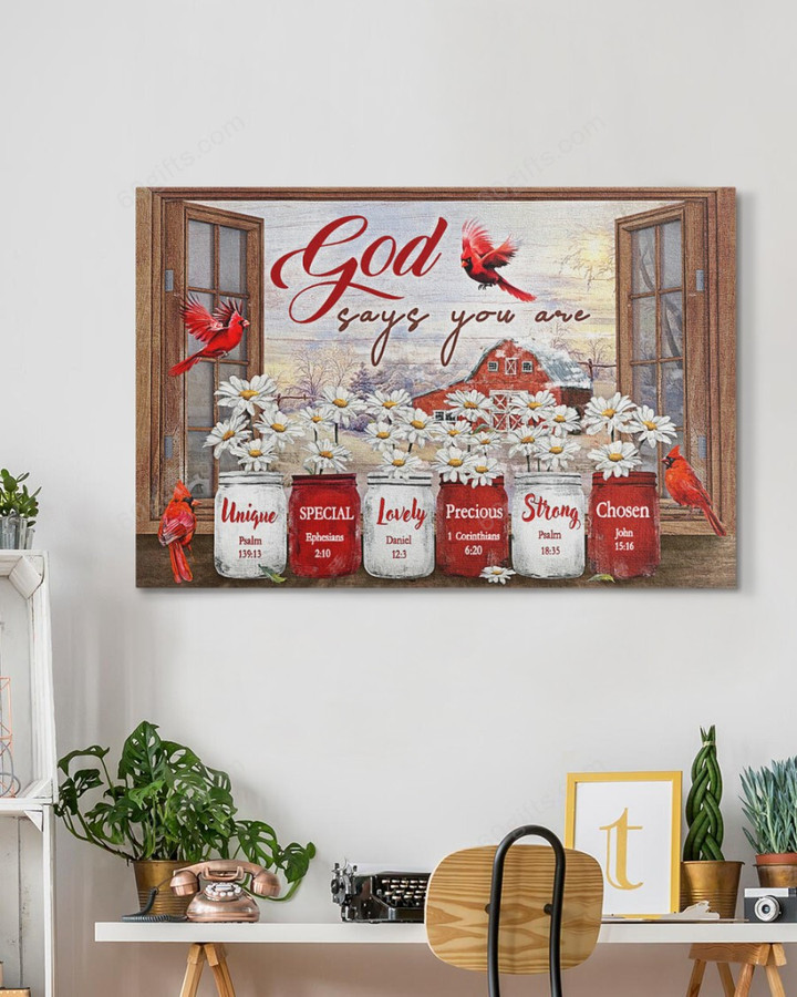 Inspirational & Motivational Wall Art Housewarming Gift God Says You Are Cardinal - Christian Canvas Print Home Decor