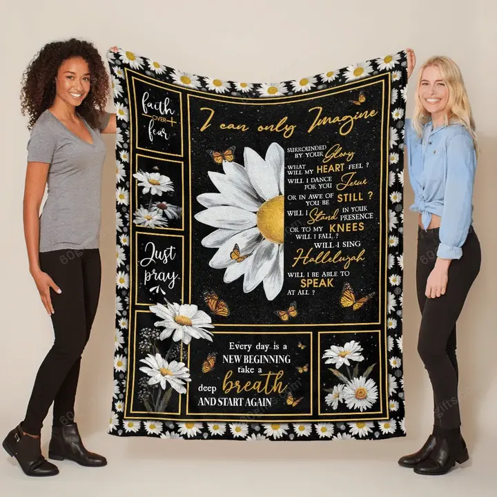 Blanket Gift For Family, Birthday Gift Beautiful Daisy Flower & Butterfly - I Can Only Imagine - Jesus Fleece Blanket